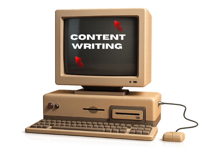 Retro computer displaying Content Writing — Digital Advengers Dubai