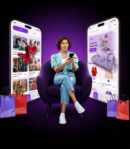 Woman browsing Instagram and Facebook shopping ads on her phone