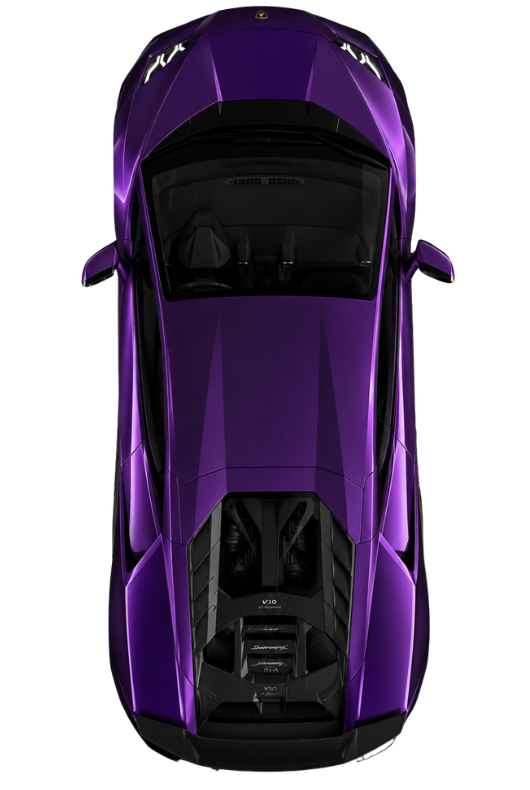 Purple sports car, top-down view, representing Dubai car rental marketing